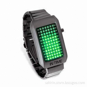 Fashion Watch, Alloy Black Plate Case and Bracelet, Stainless Steel Back/Buckle, Binary LED Movement